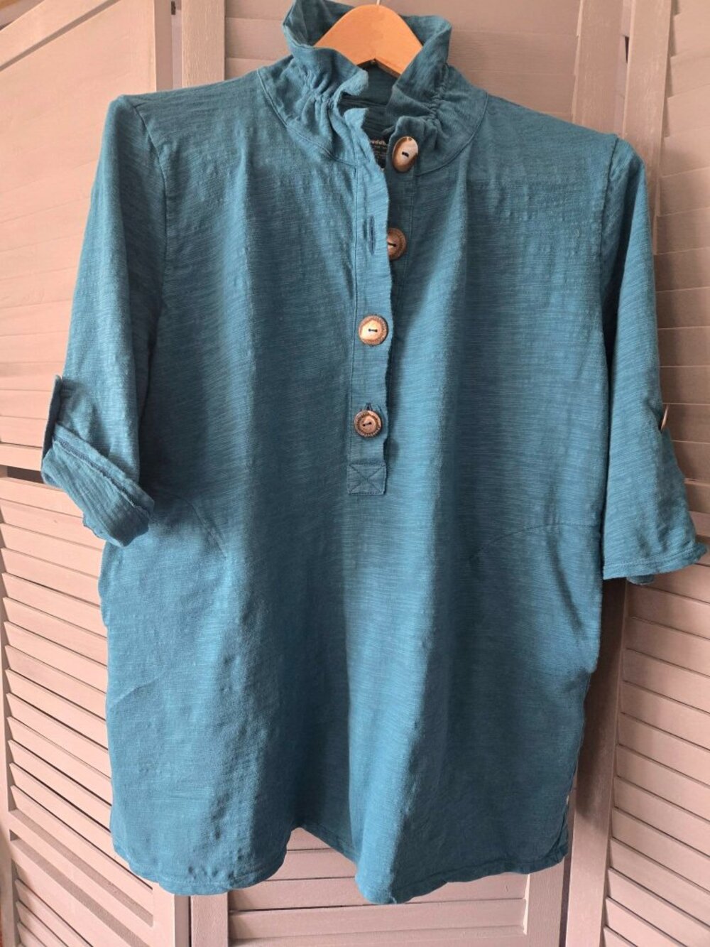 Teal cotton Neon Buddha tunic top w pockets